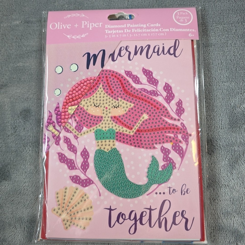 Party Ideas Valentines OLIVE+PIPER 3 Pack Diamond Painting Cards Mermaid
